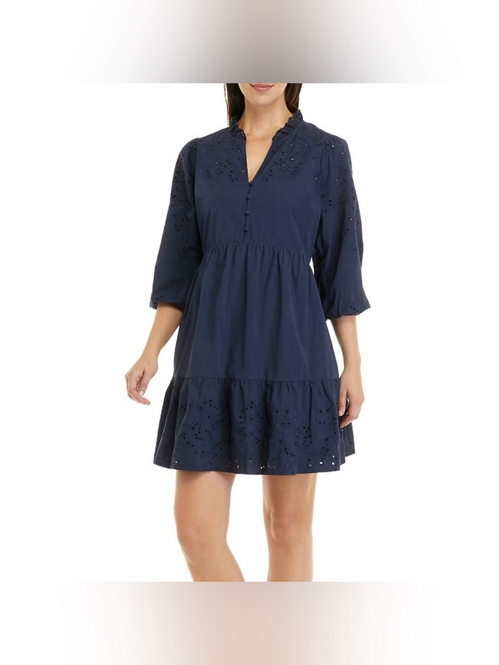 Biltmore Navy 100% Cotton Eyelet Lace Mini Dress, size L